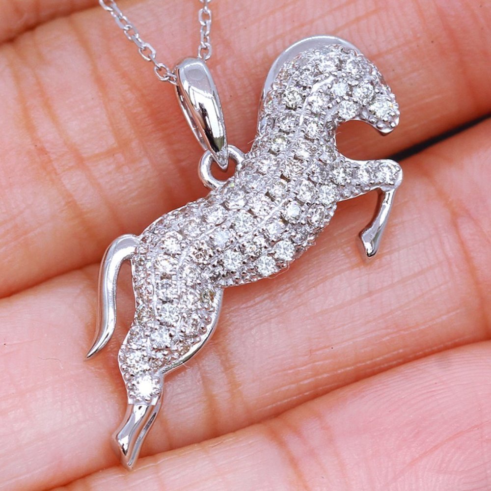 Horse Zircon Full Diamond Silver Plated Dainty Necklace For Women Evg 30$